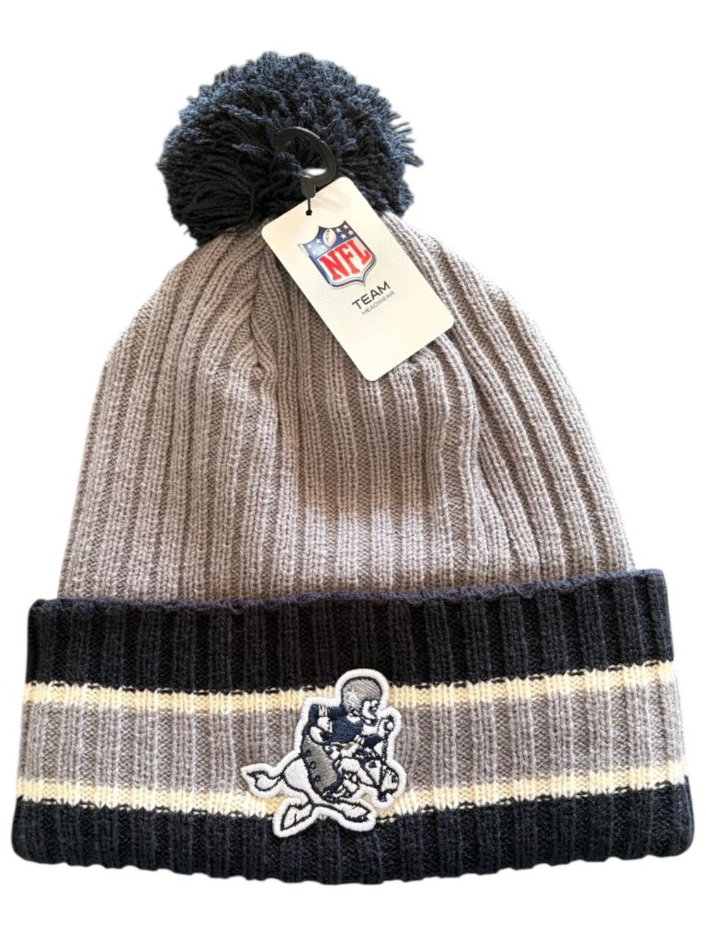Dallas Cowboys Cuffed Knit Pom Beanie NFL Vintage Logo Winter Navy Gray NWT